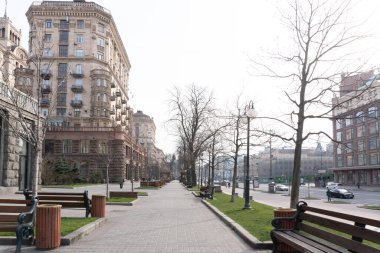 Kiev, Ukrayna, 27 Mart 2020, Kiev karantinada.