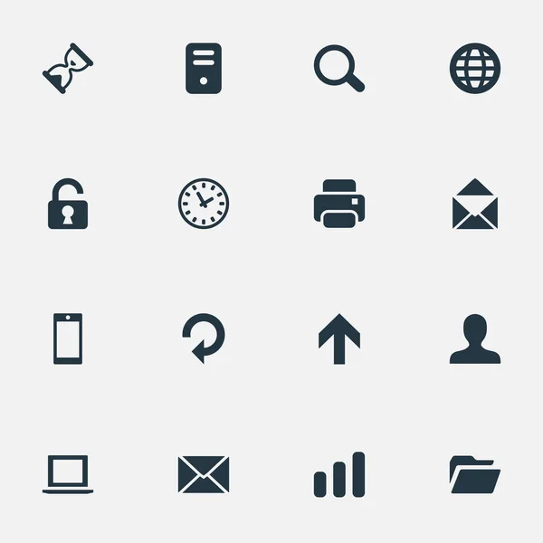 Conjunto de 16 iconos de práctica simple. Se pueden encontrar elementos tales como actualización, mensaje, candado abierto y otros . — Archivo Imágenes Vectoriales
