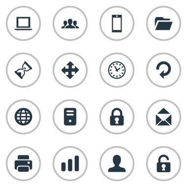 16 basit Apps simgeler kümesi. Kullanıcı, oklar, bilgisayar kasası ve diğer gibi öğeleri bulunabilir.