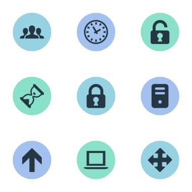 9 basit Apps simgeler kümesi. Kum zamanlayıcı, bilgisayar Kasası, yukarı doğru yönü gibi öğeleri bulunabilir.