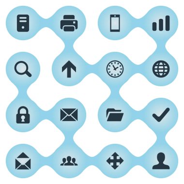 16 basit uygulama simgeler kümesi. Çıktı, izleme, istatistik ve diğer gibi öğeleri bulunabilir.