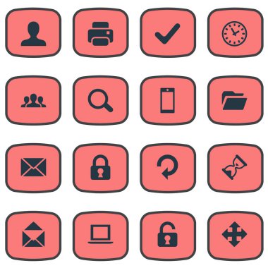 16 basit Apps simgeler kümesi. Oklar, Büyüteç, kilit ve diğer gibi öğeleri bulunabilir.