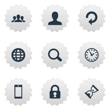 9 basit uygulama simgeler kümesi. Web, izle, toplum ve diğer gibi öğeleri bulunabilir.