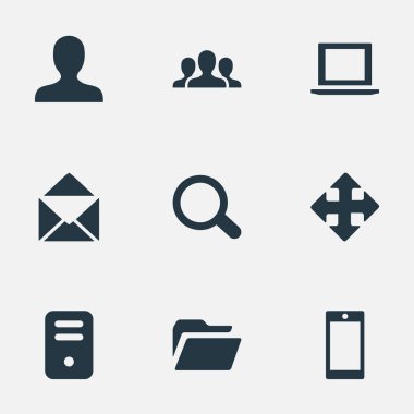 9 basit uygulama simgeler kümesi. Topluluk, kullanıcı, not defteri ve diğer gibi öğeleri bulunabilir.