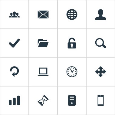 16 basit uygulama simgeler kümesi. Kum zamanlayıcı, Web, toplum gibi öğeleri bulunabilir.