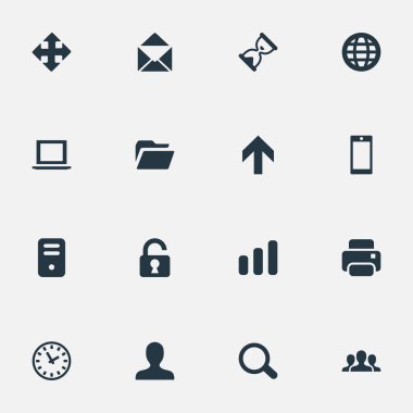 16 basit uygulama simgeler kümesi. Büyüteç'i, Web, baskı ve diğer gibi öğeleri bulunabilir.