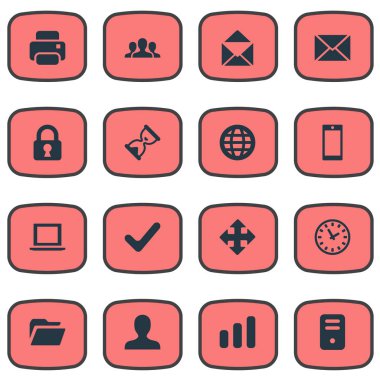 16 basit uygulama simgeler kümesi. İstatistikler, kilit, toplum ve diğer gibi öğeleri bulunabilir.