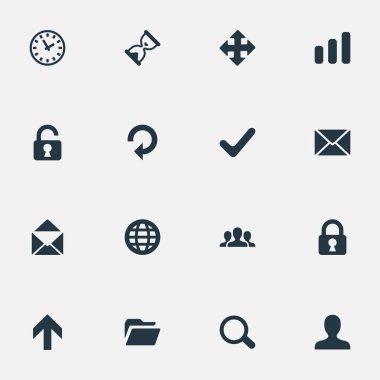 16 basit uygulama simgeler kümesi. Yukarı yön, istatistik, zarf ve diğer gibi öğeleri bulunabilir.