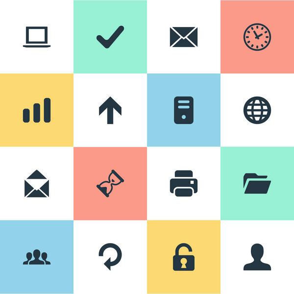 Set Of 16 Simple Application Icons. Can Be Found Such Elements As Refresh, Sand Timer, Check.