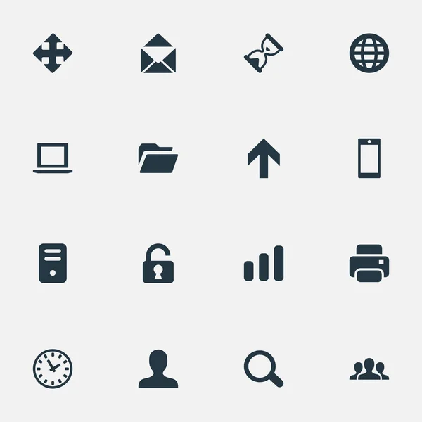 Conjunto de 16 iconos de práctica simple. Se puede encontrar elementos tales como lupa, Web, impresión y otros . — Archivo Imágenes Vectoriales