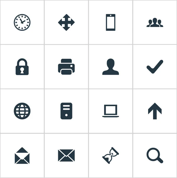 Conjunto de 16 iconos de aplicaciones simples. Se pueden encontrar elementos tales como bloqueo, sobre, mensaje y otros . — Archivo Imágenes Vectoriales