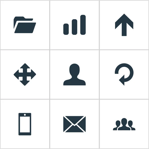 Ensemble de 9 icônes de pratique simple. Peut être trouvé des éléments tels que les flèches, la direction vers le haut, Smartphone et autres . — Image vectorielle