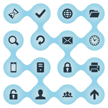 16 basit uygulama simgeler kümesi. Açık asma kilit, dosyası, ileti ve diğer gibi öğeleri bulunabilir.