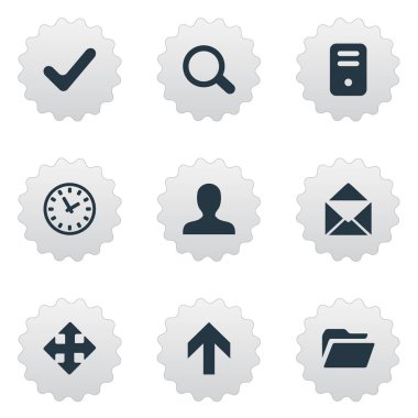 9 basit Apps simgeler kümesi. Zarf, onay, dosya ve diğer gibi öğeleri bulunabilir.