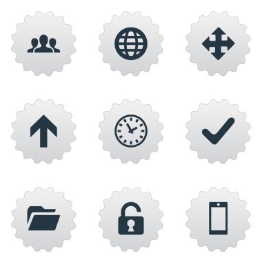 9 basit uygulama simgeler kümesi. Açık asma kilit, izlemek ve diğer Smartphone, gibi öğeleri bulunabilir.