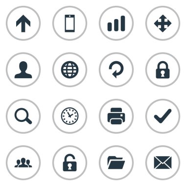 16 basit Apps simgeler kümesi. Kontrol olarak izlemek, kullanıcı ve diğer gibi öğeleri bulunabilir.
