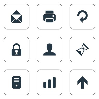 9 basit Apps simgeler kümesi. Yenileme, yazıcı çıktısı, kum Zamanlayıcı gibi öğeleri bulunabilir.