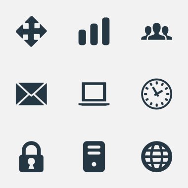 9 basit uygulama simgeler kümesi. Oklar, izle, defter ve diğer gibi öğeleri bulunabilir.