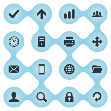 16 basit Apps simgeler kümesi. İleti, yenileme, onay ve diğer gibi öğeleri bulunabilir.