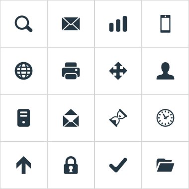 16 basit Apps simgeler kümesi. Kontrol olarak, Web, ileti ve diğer gibi öğeleri bulunabilir.