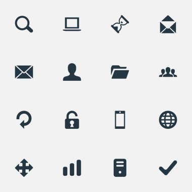 16 basit uygulama simgeler kümesi. İstatistikleri, mesaj, defter ve diğer gibi öğeleri bulunabilir.