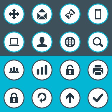 16 basit uygulama simgeler kümesi. Yukarı yön, onay, açık asma kilit ve diğer gibi öğeleri bulunabilir.