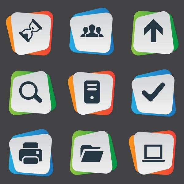 Set von 9 einfachen Apps-Symbolen. finden sich Elemente wie Aufwärtsrichtung, Kontrolle, Computergehäuse und andere. — Stockvektor