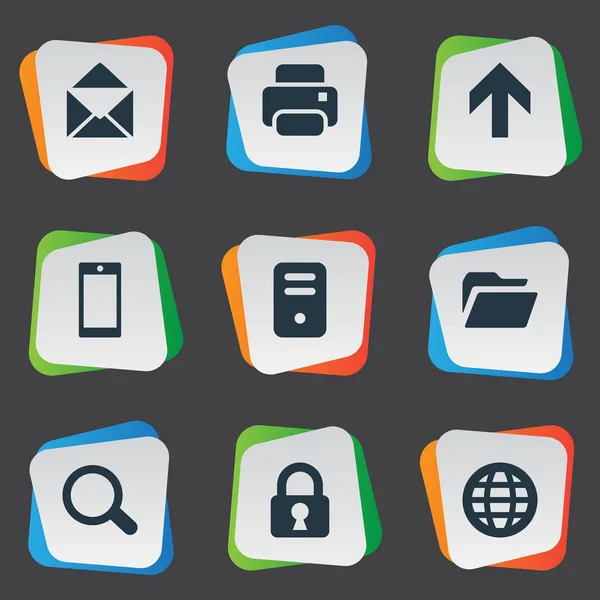 Set von 9 einfachen Apps-Symbolen. finden sich Elemente wie Dossier, Web, Ausdruck und andere. — Stockvektor