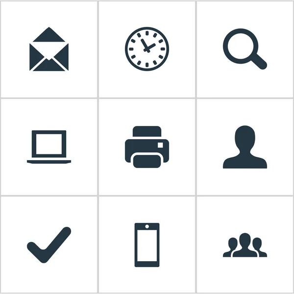 Ensemble de 9 icônes de pratique simple. Peut être trouvé des éléments tels que ordinateur portable, utilisateur, chèque et autres . — Image vectorielle