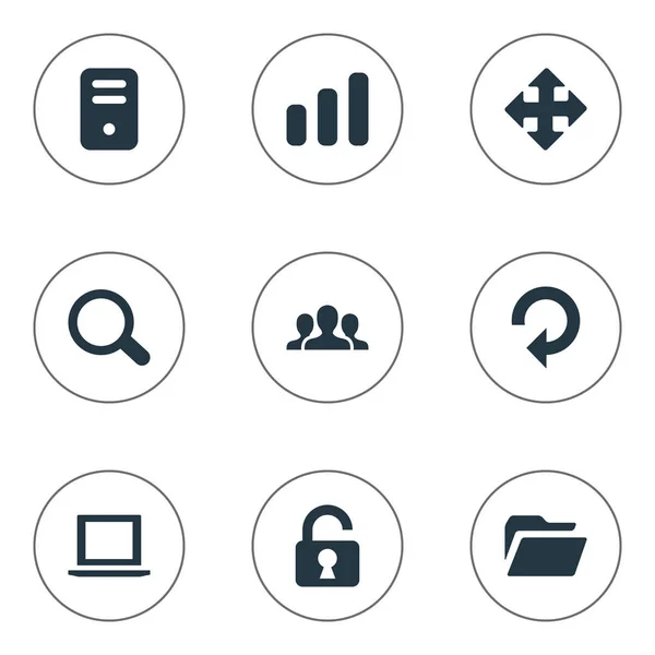 Ensemble de 9 icônes d'application simple. Peut être trouvé des éléments tels que des flèches, ordinateur portable, loupe et autres . — Image vectorielle