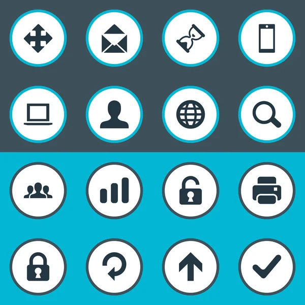 16 basit uygulama simgeler kümesi. Yukarı yön, onay, açık asma kilit ve diğer gibi öğeleri bulunabilir.