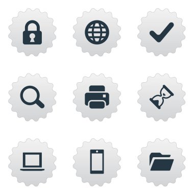 9 basit Apps simgeler kümesi. Büyüteç'i, kum zamanlayıcı, Web gibi öğeleri bulunabilir.