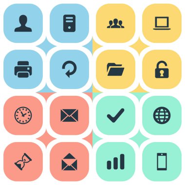 16 basit uygulama simgeler kümesi. Yenilemek gibi bilgisayar Kasası, çıktı ve diğer gibi öğeleri bulunabilir.