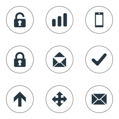 9 basit Apps simgeler kümesi. Smartphone, kilit, oklar ve diğer gibi öğeleri bulunabilir.