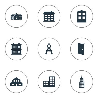 9 basit yapısı simgeler kümesi. Aracı, düz, mühendis gibi gibi öğeleri Residence ve diğer-ebilmek bulunmak.