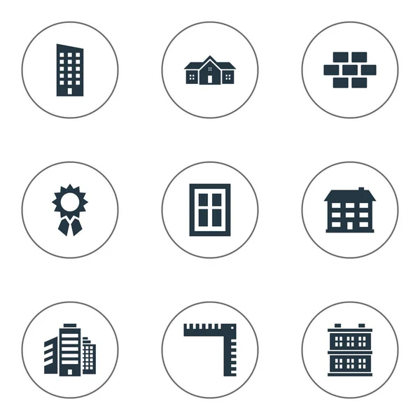 Set Of 9 Simple Structure Icons. Can Be Found Such Elements As Block, Glazing, Reward And Other. — Stock Vector