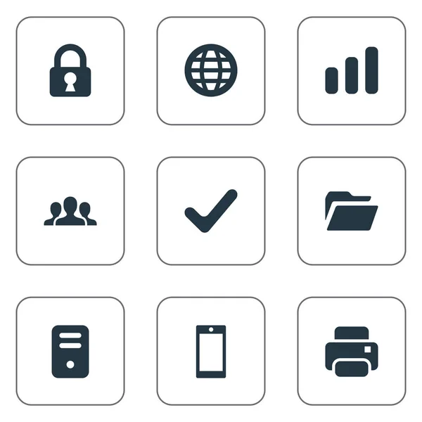 Set van 9 eenvoudige Apps pictogrammen. Kan worden gevonden elementen zoals afdruk, Smartphone, Web- en andere. — Stockvector