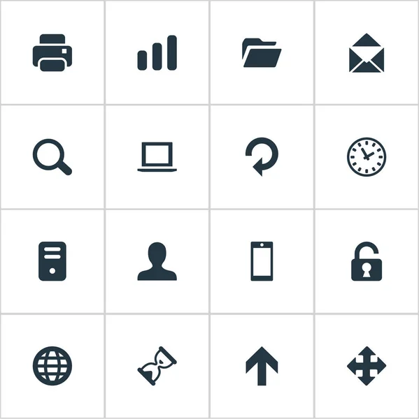 Conjunto de 16 iconos de aplicaciones simples. Se pueden encontrar elementos tales como usuario, Web, Smartphone y otros . — Vector de stock