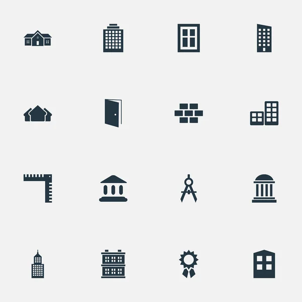 Conjunto de 16 iconos de construcción simples. Se pueden encontrar elementos tales como herramienta de ingeniero, longitud, estructura y otros . — Vector de stock