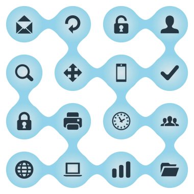 16 basit uygulama simgeler kümesi. Büyüteç, defter, onay ve diğer gibi öğeleri bulunabilir.