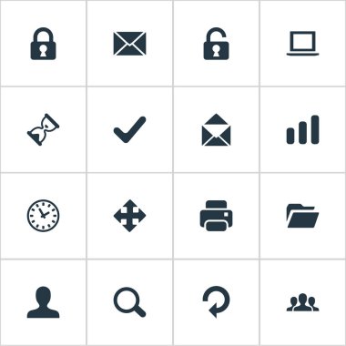 16 basit uygulama simgeler kümesi. Kum zamanlayıcı, yenileme, mesaj gibi öğeleri bulunabilir.