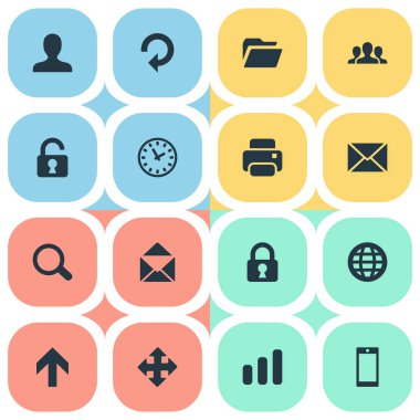 16 basit Apps simgeler kümesi. Web, Büyüteç, kilit ve diğer gibi öğeleri bulunabilir.