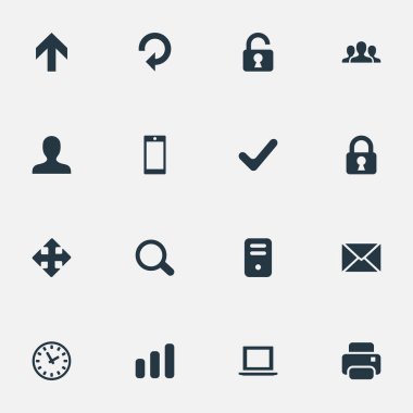 16 basit Apps simgeler kümesi. Büyüteç, bilgisayar Kasası, yukarı doğru yönde ve diğer gibi öğeleri bulunabilir.