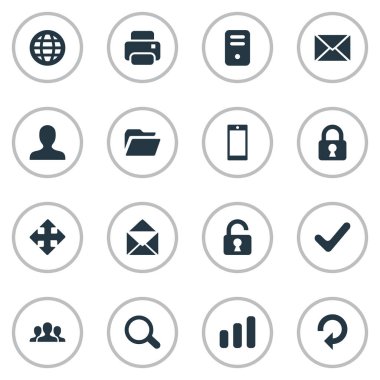 16 basit Apps simgeler kümesi. Zarf, Web, Büyüteç'i ve diğer gibi öğeleri bulunabilir.