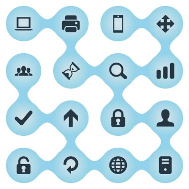 16 basit uygulama simgeler kümesi. Kontrol olarak, defter, kilit ve diğer gibi öğeleri bulunabilir.