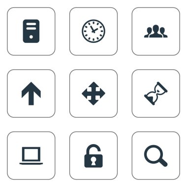 9 basit Apps simgeler kümesi. Defter, Büyüteç, toplum ve diğer gibi öğeleri bulunabilir.