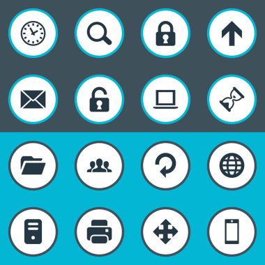 16 basit uygulama simgeler kümesi. Kum zamanlayıcı, oklar, defter gibi öğeleri bulunabilir.