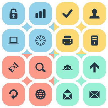 16 basit Apps simgeler kümesi. Web, açık asma kilit, Büyüteç'i ve diğer gibi öğeleri bulunabilir.