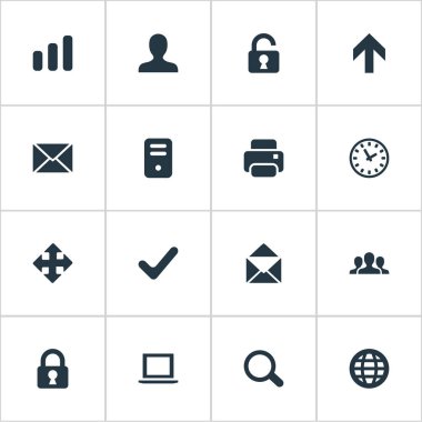 16 basit Apps simgeler kümesi. İstatistikler, topluluk, açık asma kilit ve diğer gibi öğeleri bulunabilir.