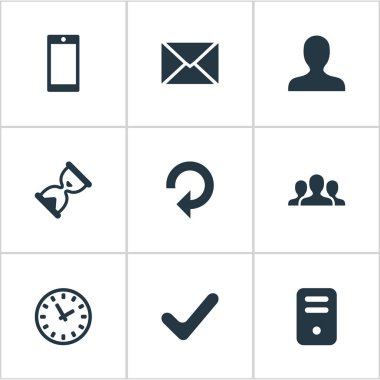 9 basit uygulama simgeler kümesi. Kullanıcı, kum zamanlayıcı, seyretmek gibi öğeleri bulunabilir.